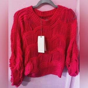 NWT ciebon crochet chevron pullover sweater Red